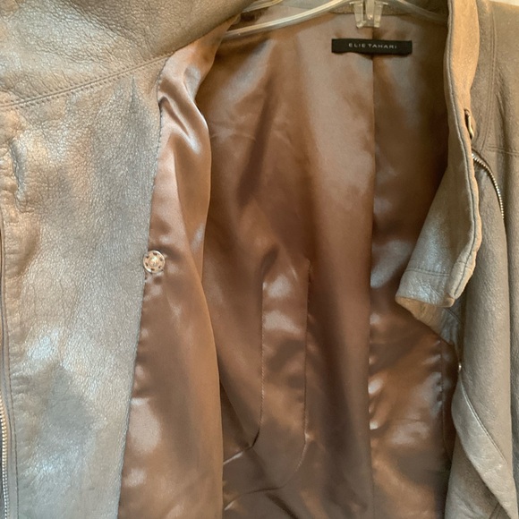 Ellie Tahari light grey 100% leather jacket size Small - Picture 5 of 9